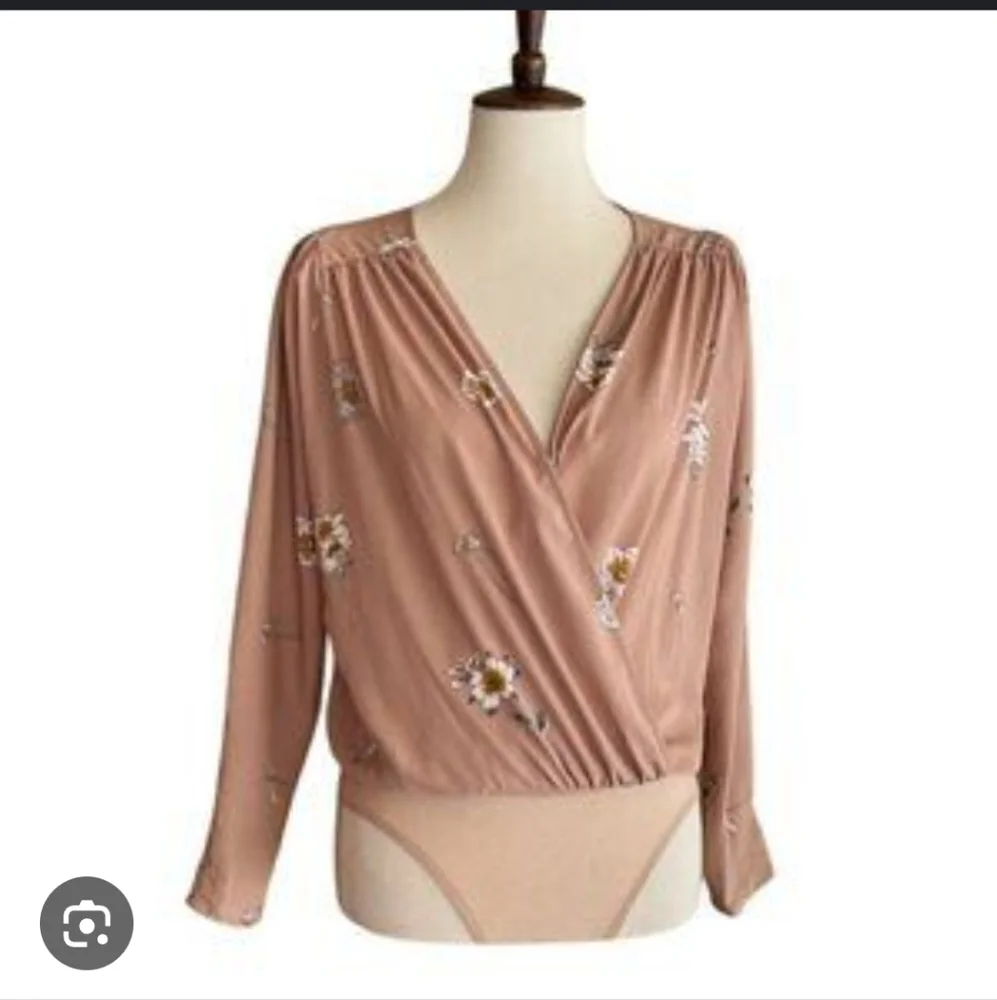 Astr Blush Floral Wrap Bodysuit Long Sleeve S
